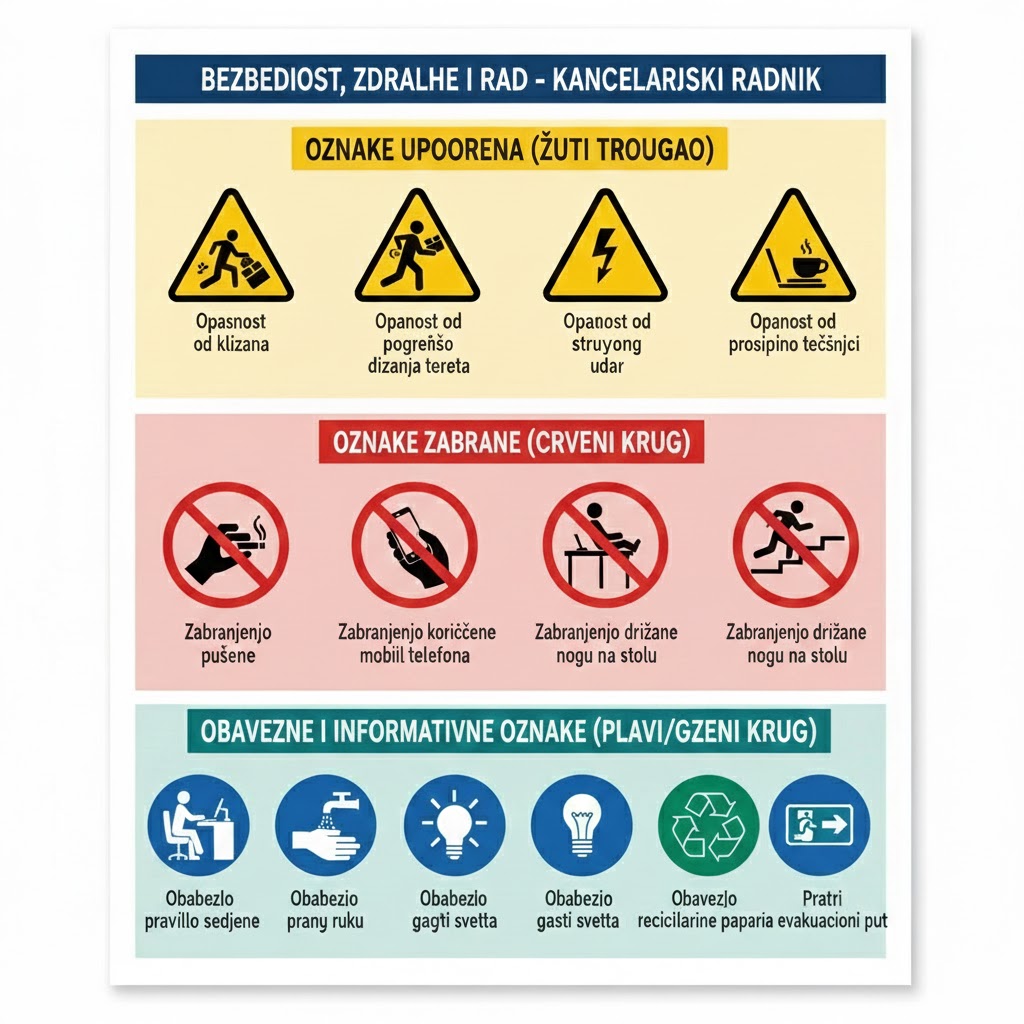 Poster sa BZR oznakama za kancelarijskog radnika koji radi za računarom