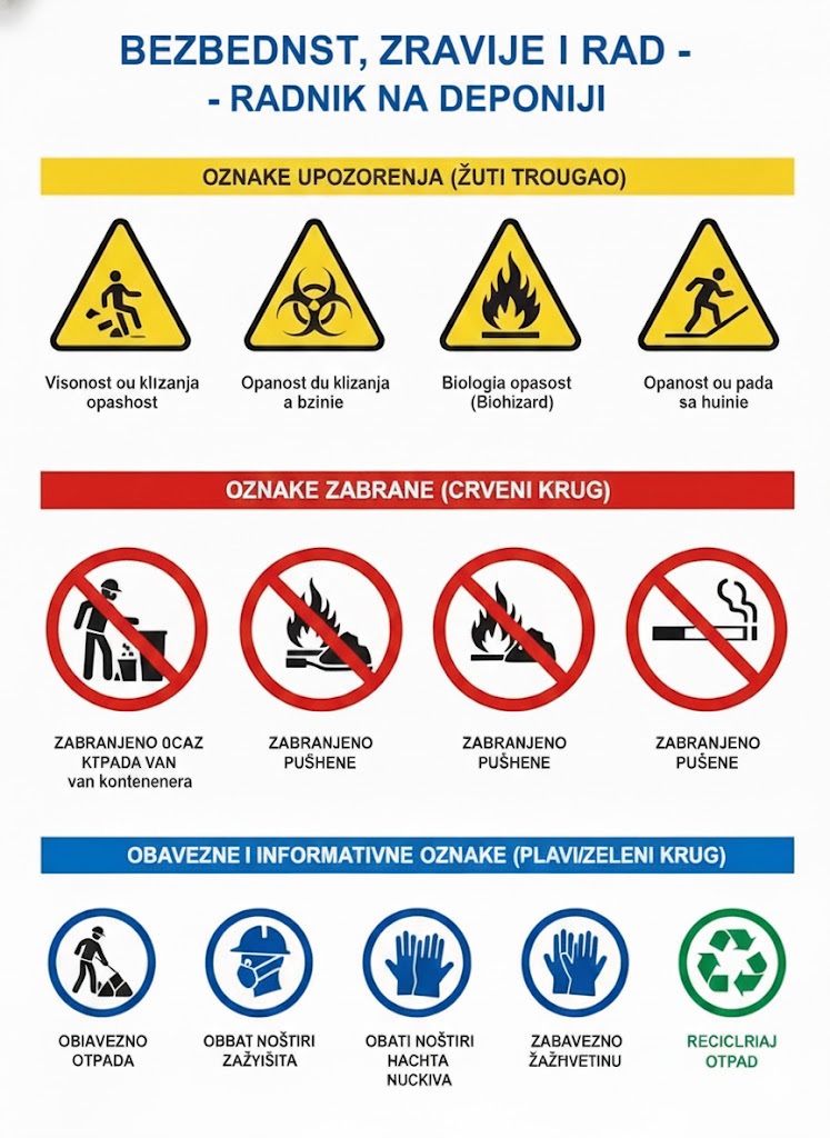 BZR poster sa upozorenjima, zabranama i obaveznim oznakama za radnike na deponiji