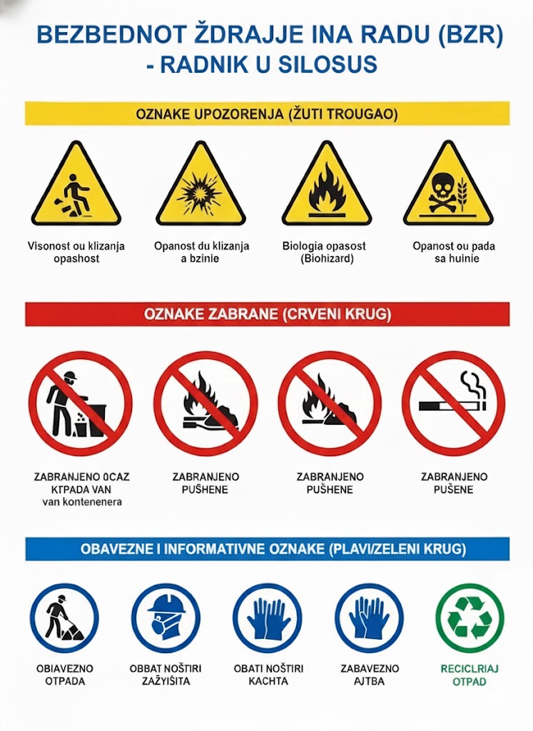 BZR poster sa upozorenjima, zabranama i obaveznim oznakama za radnike u silosima