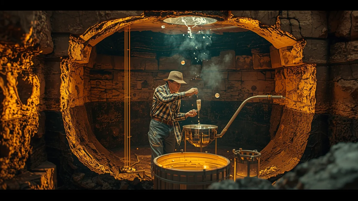 Podzemni prostor sa vodom i laboratorijskim elementima kao ilustracija arsena u podzemnim vodama Vojvodine.