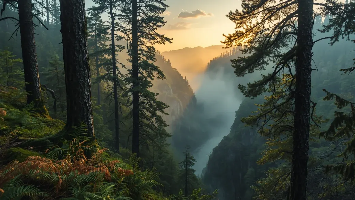 Šumski kanjon sa maglom i očuvanim prirodnim staništem kao ilustracija bogatstva biodiverziteta Srbije.