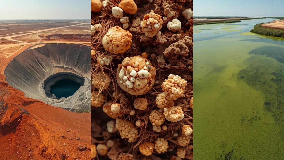 Profil tla sa organskim horizontima i šemom procesa kao ilustracija biogeohemije fosfora u tlu.