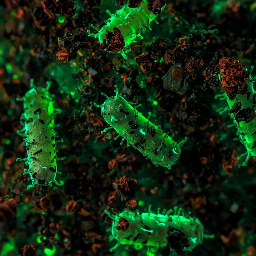 Mikroorganizmi i čestice kontaminacije kao ilustracija bioremedijacije teških metala u tlu.