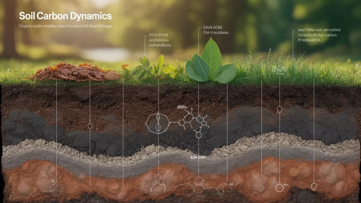 Tri prizora tla i vode kao ilustracija dinamike organskog ugljenika i njegovog klimatskog značaja.