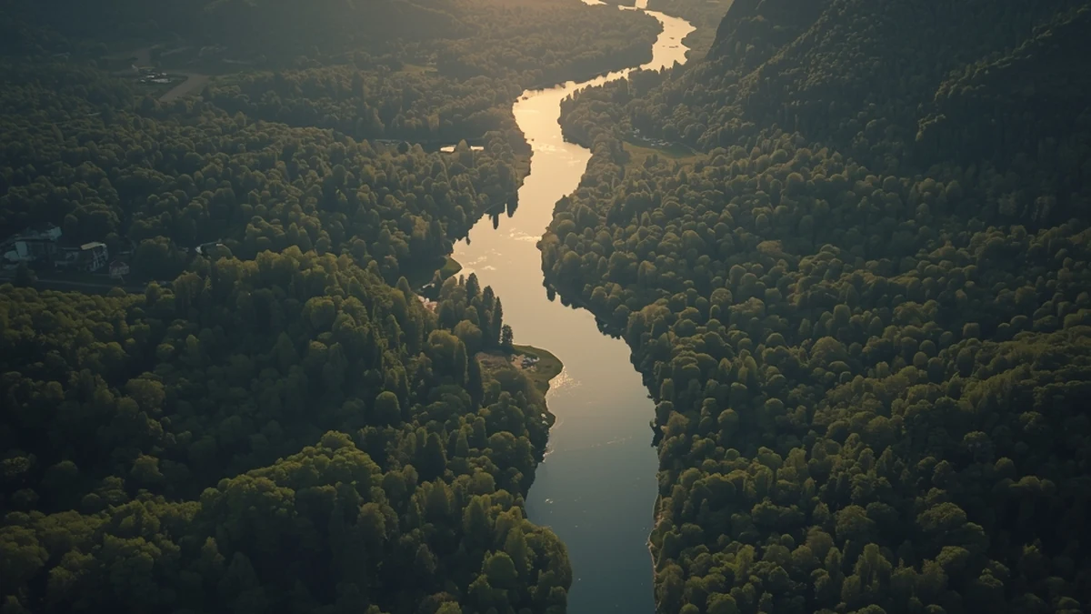 Rečni koridor kroz šumski i planinski predeo kao ilustracija ekoloških koridora duž rečnih sistema Balkana.