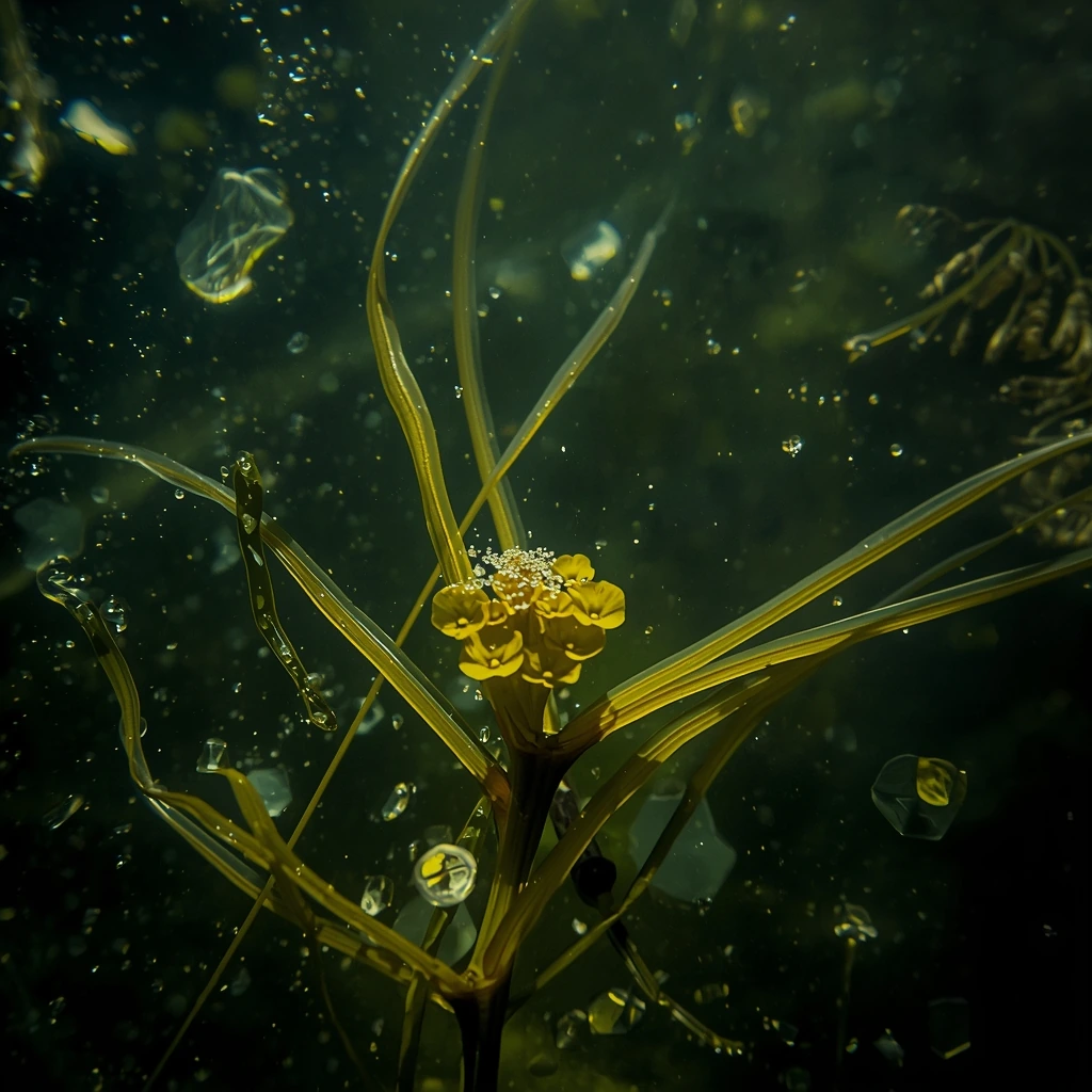 Akvatična biljka u vodi kao ilustracija fitoremedijacije i rhizofiltration pristupa.