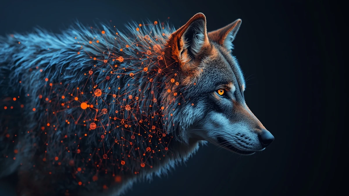 Vuk sa mrežom genetičkih veza kao ilustracija genetike malih populacija i inbreeding procesa.