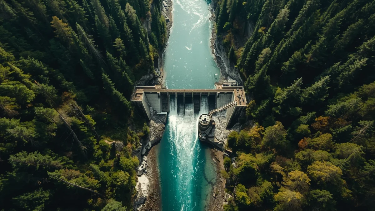 Brana u planinskom kanjonu kao ilustracija pritiska malih hidroelektrana na balkanske reke.