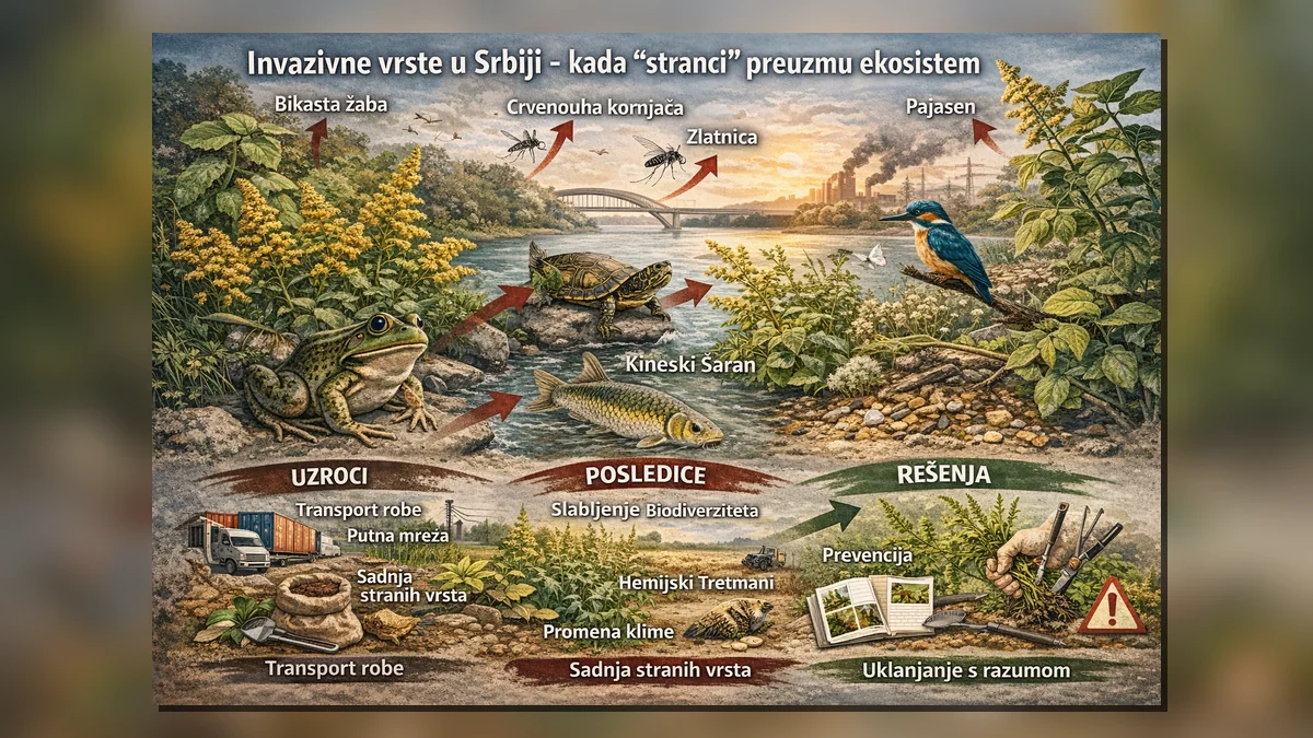 Invazivne vrste u Srbiji – kada “stranci” preuzmu ekosistem (infografik: uzroci, posledice, rešenja)