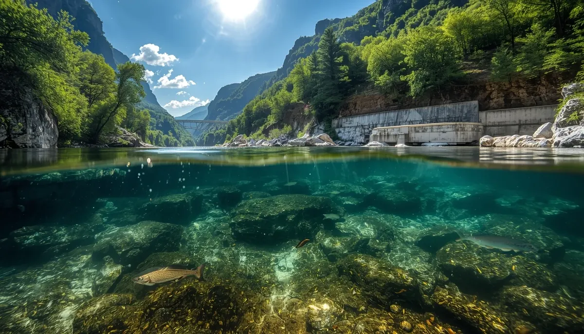 Planinska reka sa malom branom i bistrom vodom kao ilustracija uticaja malih hidroelektrana na balkanske reke.