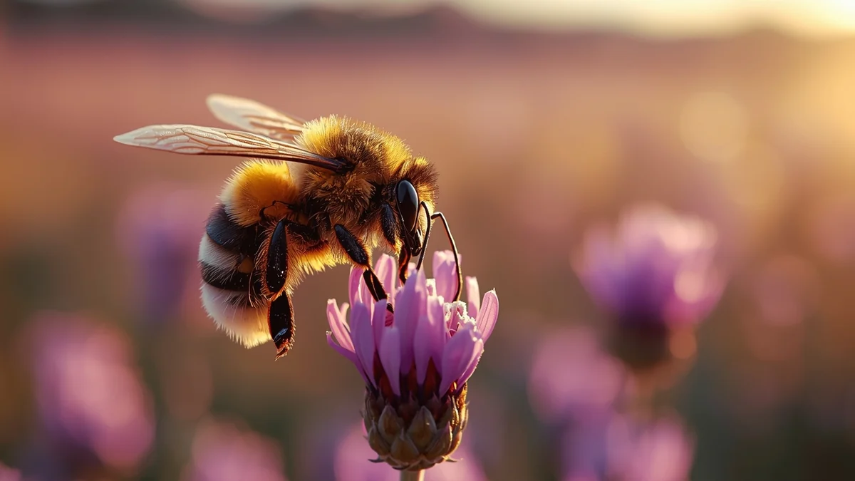 Krupan plan pčele na cvetu kao ilustracija krize oprašivača i zavisnosti biljaka od životinjskog oprašivanja.