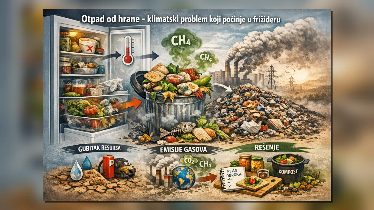 Otpad od hrane – klimatski problem koji počinje u frižideru (infografik: resursi, emisije, rešenje)