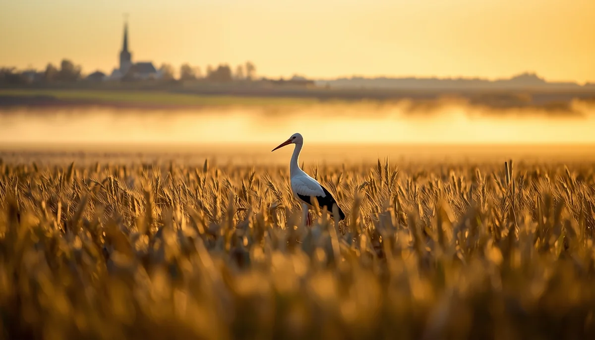 Bela roda u vojvođanskom polju kao ilustracija veze između ptica, sela i agrarnog pejzaža.