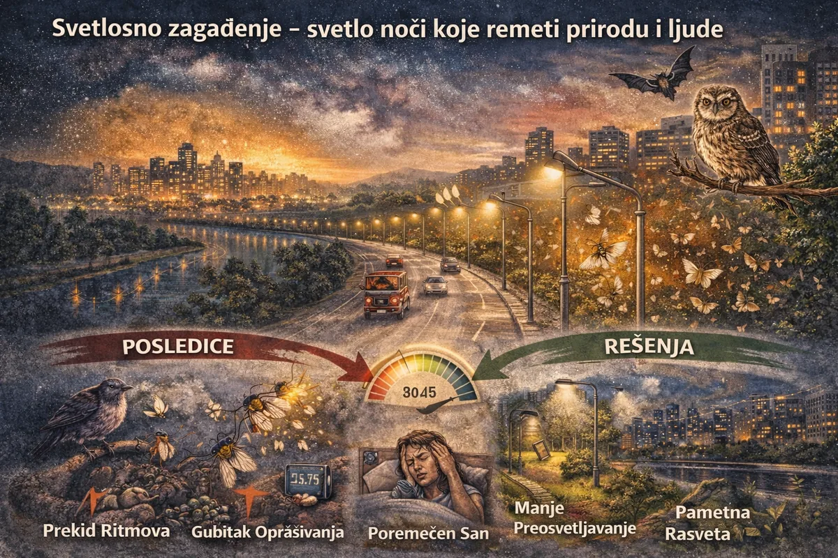 Svetlosno zagađenje: posledice po prirodu i ljude, i mere pametne rasvete.