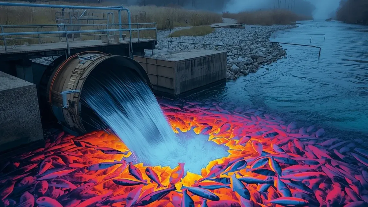 Industrijski ispust u reku sa posledicama po ribe i vodeni ekosistem