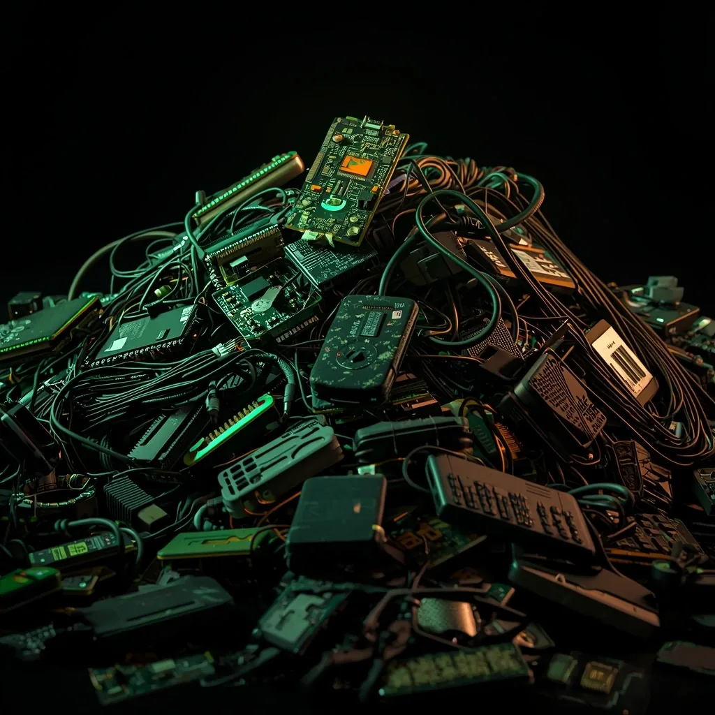 Gomila elektronskog otpada kao ilustracija upravljanja WEEE tokom kružne ekonomije.