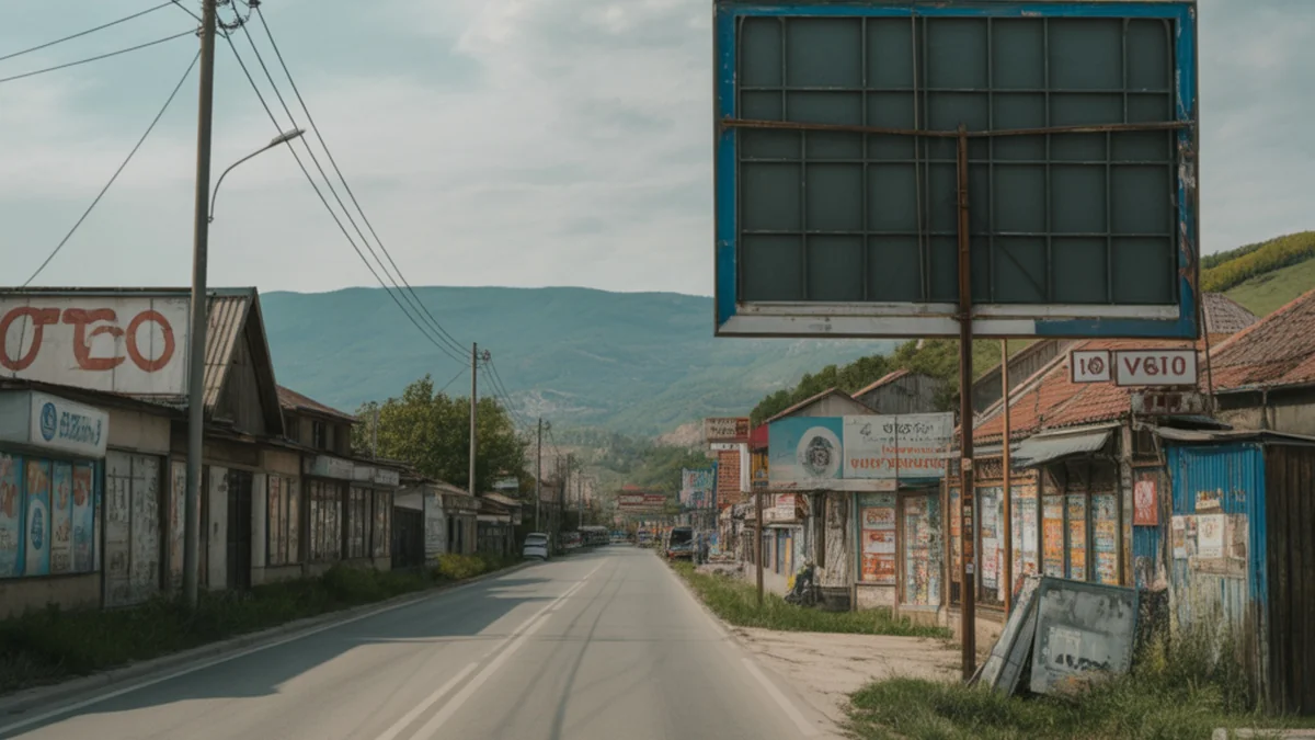 Put sa prenatrpanim reklamama i bilbordima – ilustracija vizuelnog zagađenja prostora.