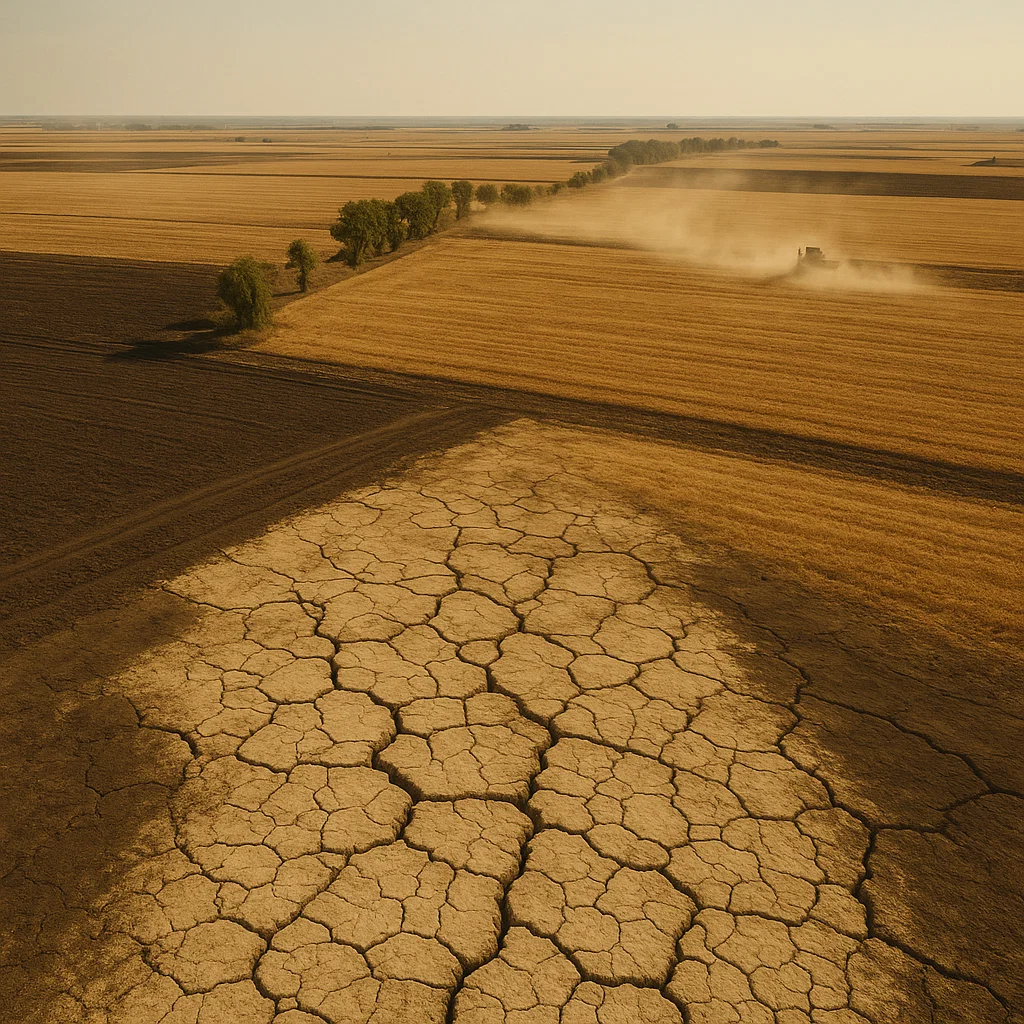 Isušeno polje i pukotine u zemljištu kao posledica suše