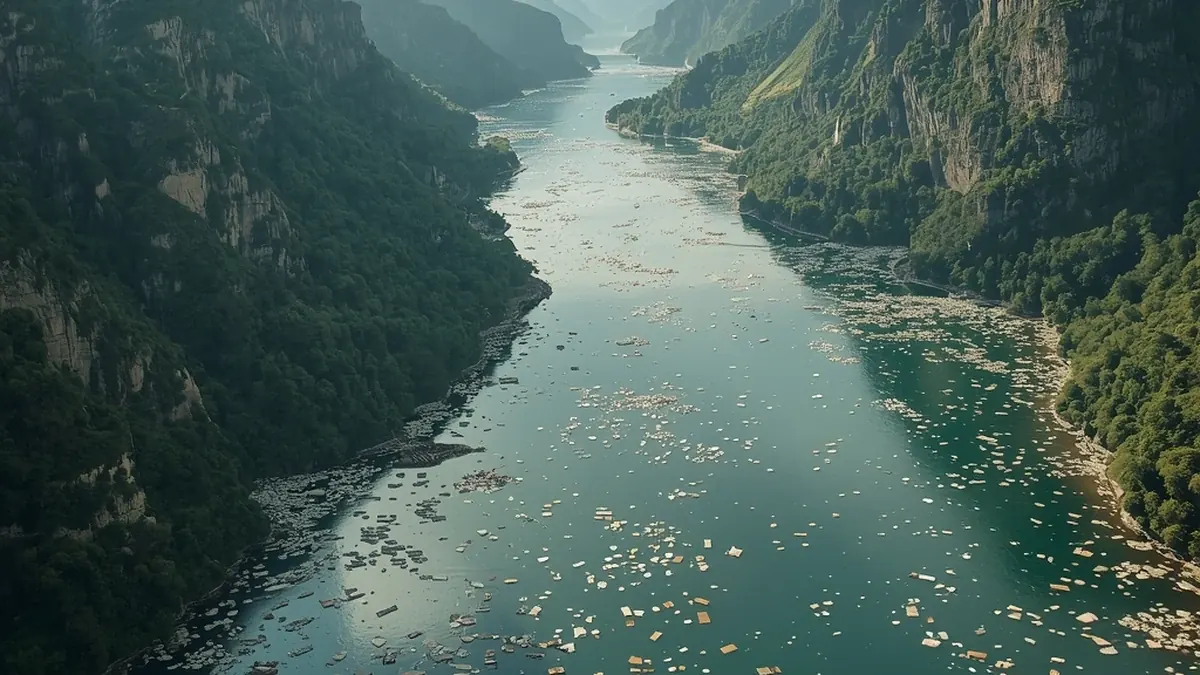 Plutajući otpad u kanjonu Drine kao ilustracija zagađenja reke i prekograničnih pritisaka u slivu.