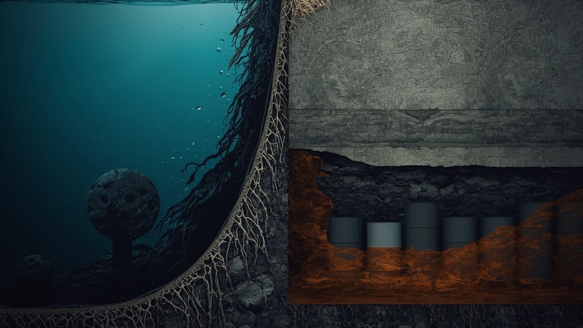 Ilustracija zagađenja podzemnih voda kroz hemikalije i otpad koji prodiru kroz tlo u akvifer