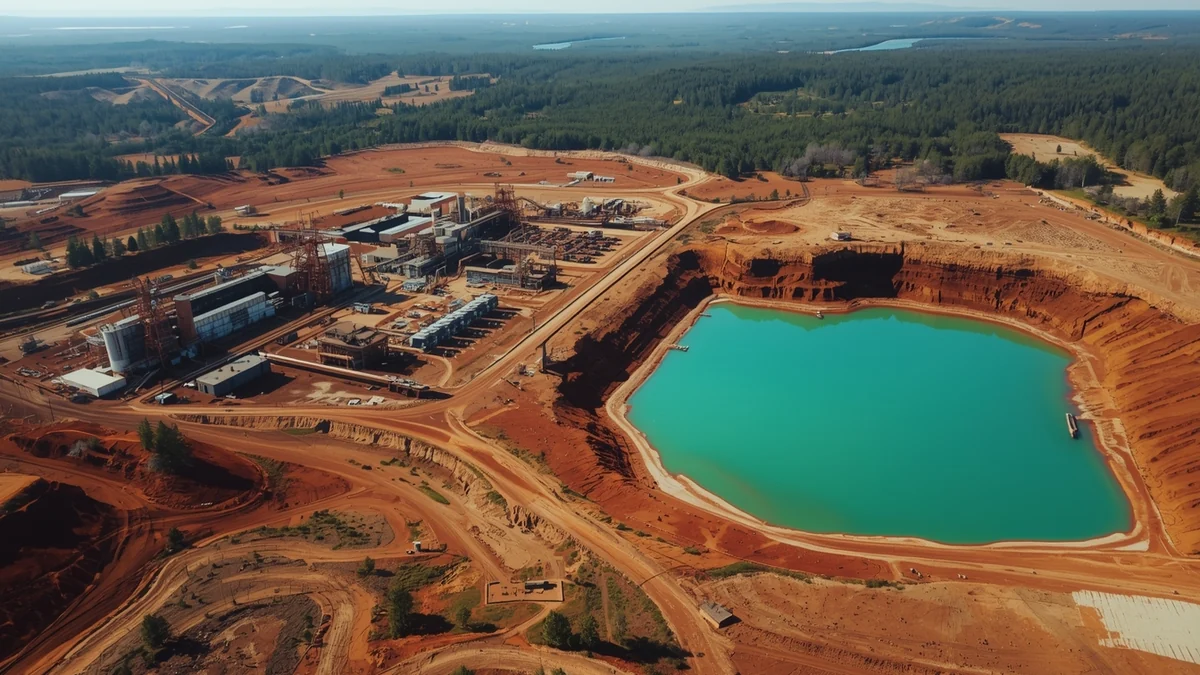 Rudarsko-industrijski kompleks i jalovište kao ilustracija zagađenja zemljišta teškim metalima.