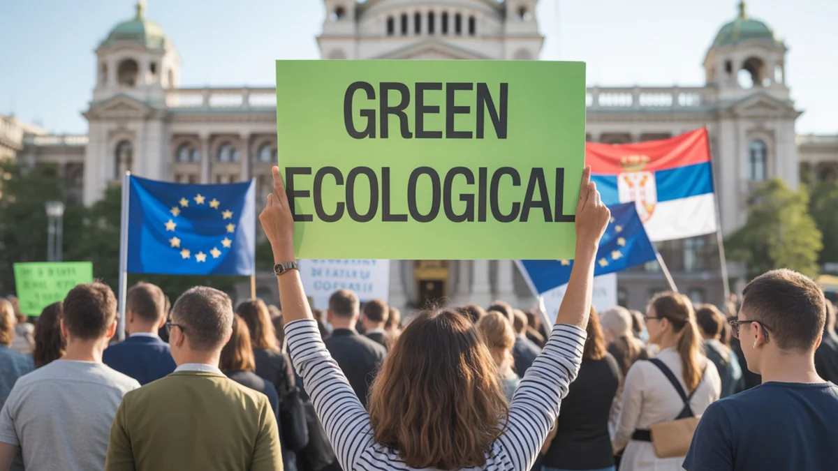 Građanski ekološki protest ispred institucija kao ilustracija uloge zakona, institucija i javnosti u zaštiti životne sredine.