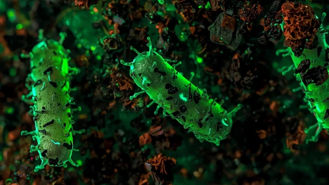 Mikroorganizmi i čestice kontaminacije kao ilustracija bioremedijacije teških metala u tlu.