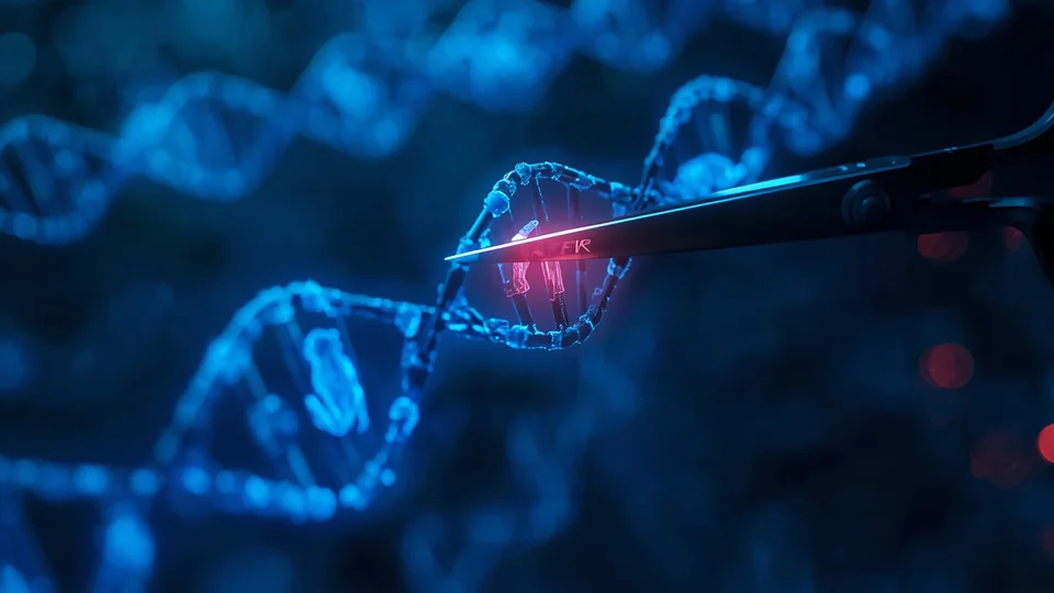 Molekularni alat CRISPR-Cas9 koji seče DNK heliks kao ilustracija genetskog inženjerstva u konzervacionoj biologiji.
