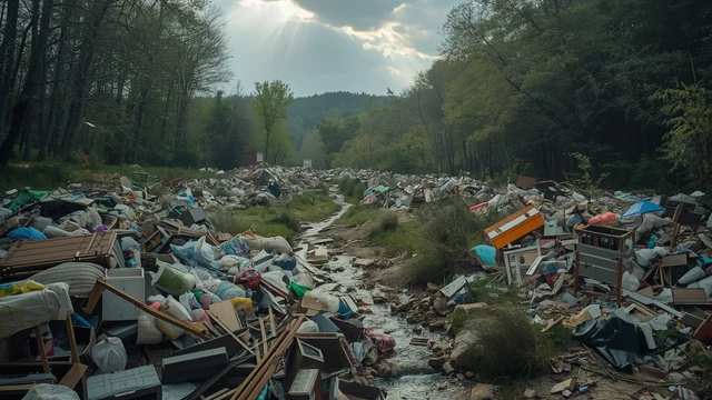 Ilustrativni vizuel divlje deponije u šumi — priča o nelegalnom otpadu.