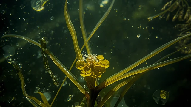 Akvatična biljka u vodi kao ilustracija fitoremedijacije i rhizofiltration pristupa.