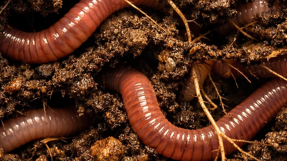 Kišne gliste u vlažnom, mrvičastom zemljištu — važni inženjeri strukture i plodnosti tla.