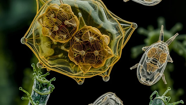 Ilustracija planktona i mikroorganizama u slatkoj vodi